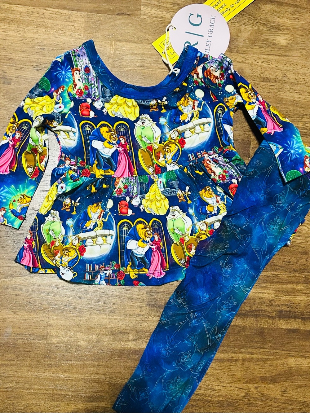 BAMBOO Girls Blue Disney Princess Belle Print Top & Leggings Set